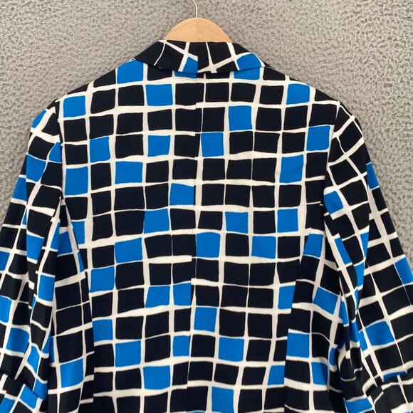 Kasper Blazer Womens 10 Blue Black Pattern Stretch 3/4 Sleeve Shawl Lapel Jacket - Picture 3 of 10